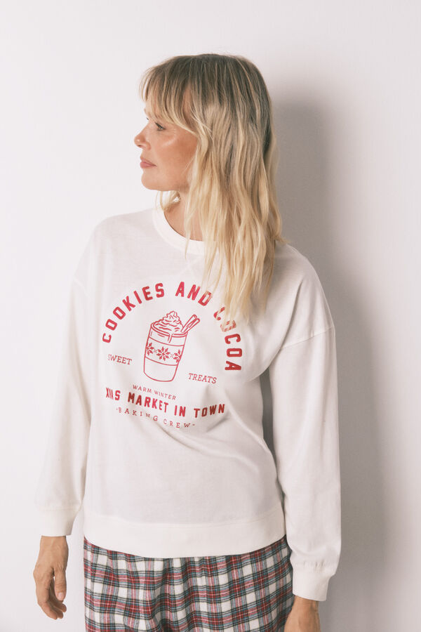 Women'secret Pijama de sweatshirt e calças xadrez bege