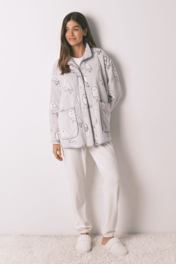 Women'secret Robe curto de tecido polar com pelo cinzento "Hedwig" cinzento