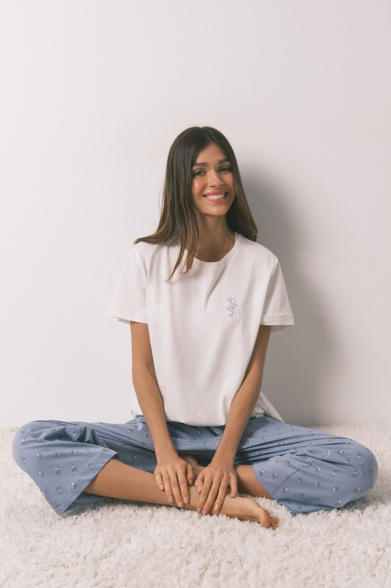 Women'secret Pijama largo algod&oacute;n flores manga corta