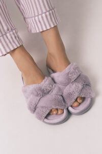 Women'secret Chinelos de quarto abertos com pelo lilás
