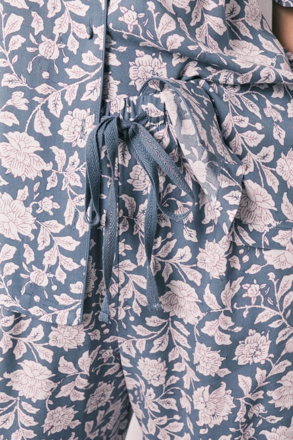 Women'secret Pijama camiseiro estampado de flores viscose azul