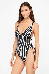 Gisela Fato de banho decote pronunciado estampado zebra branco