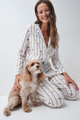 Women'secret Pijama comprido camiseiro de riscas com c&atilde;es branco