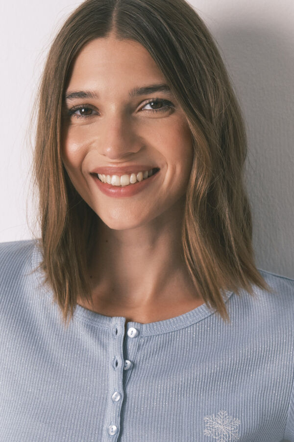 Women'secret Pijama comprido xadrez efeito brilho azul azul