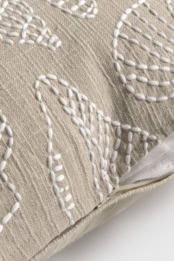 Textura Marine embroidered cotton cushion cover brown