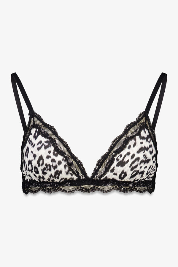 Women'secret Sujetador triangular NATURAL animal print negro estampado