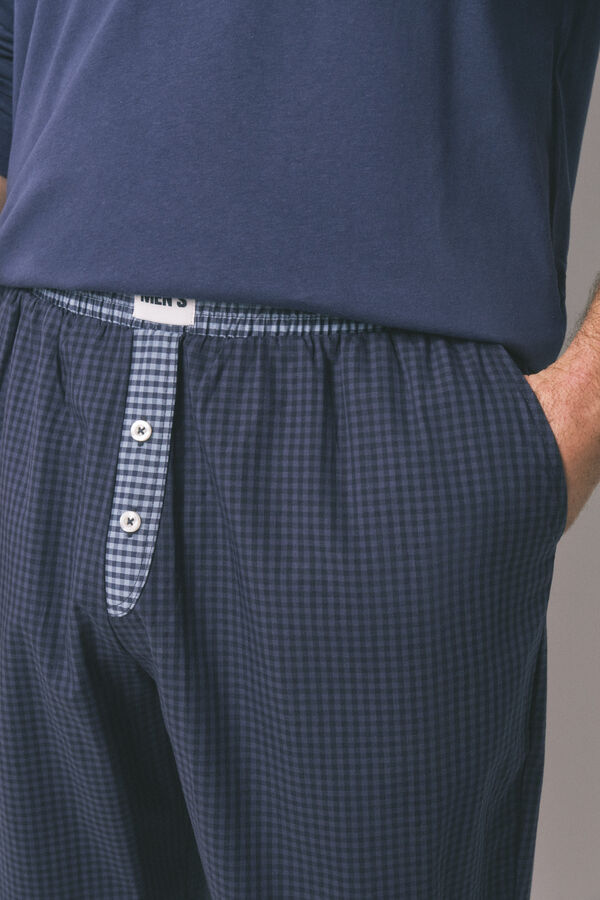 Women'secret Pijama comprido, 100% algodão, xadrez azul azul