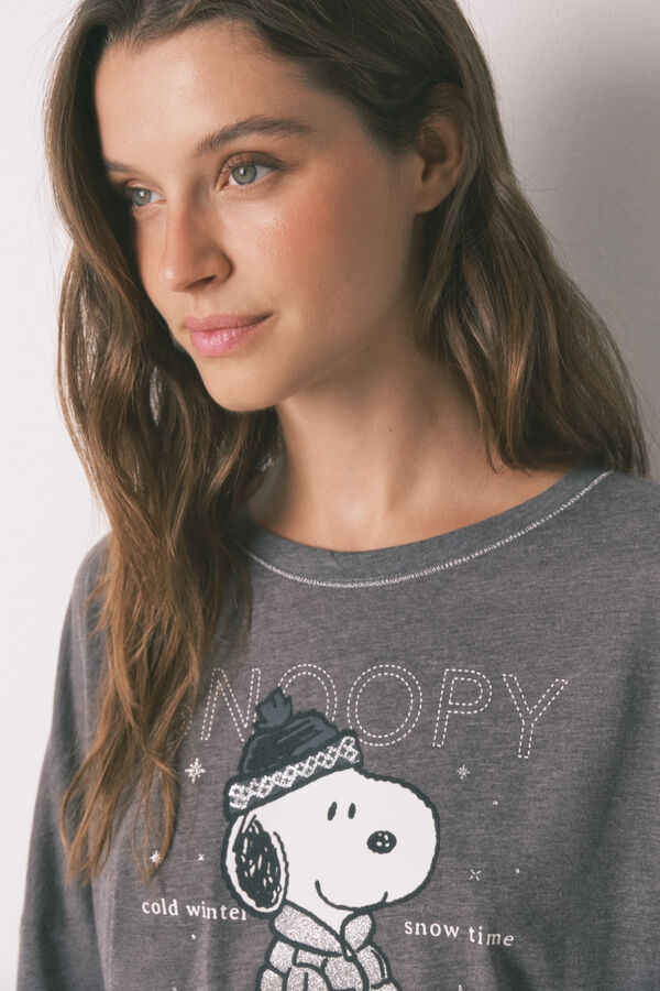 Women'secret Pijama comprido Snoopy 100% algodão cinzento