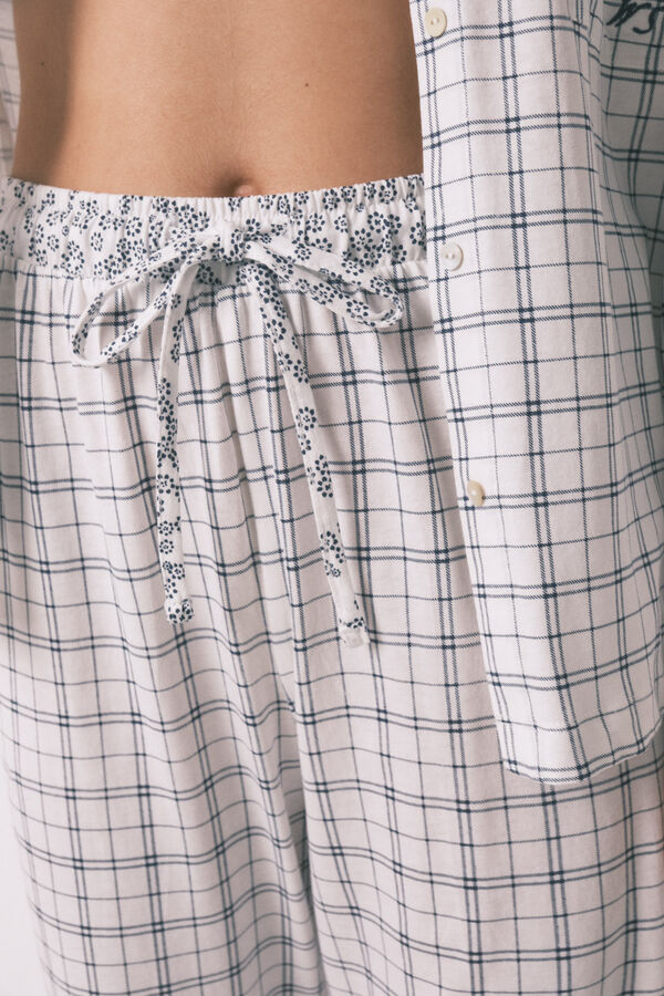 Women'secret Pijama camiseiro em algod&atilde;o aos quadrados azul branco