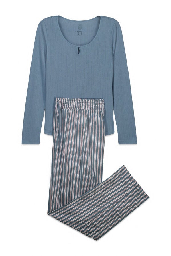 Women'secret Pijama comprido estampado riscas verde azul