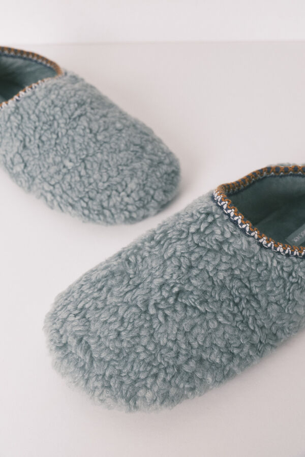 Women'secret Pantufas de quarto de pelo verde verde