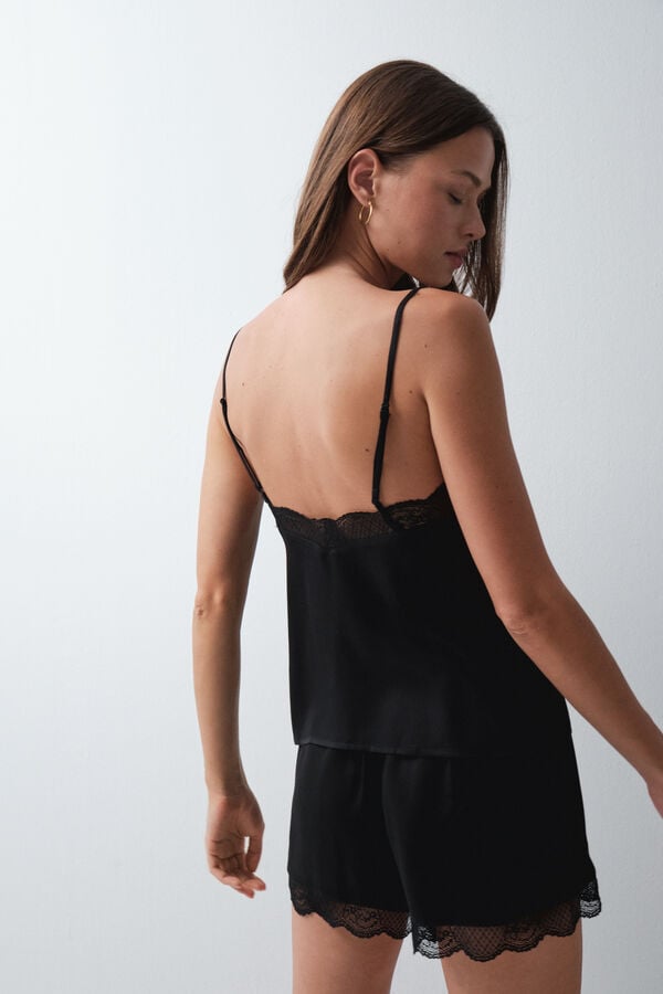 Women'secret Pijama curto de al&ccedil;as preto de renda preto