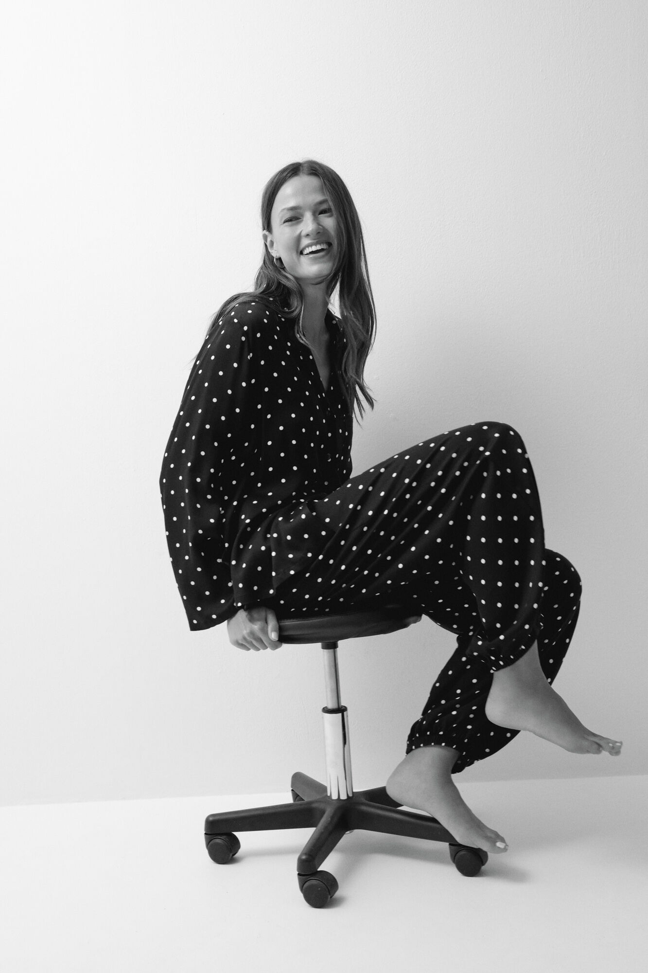 Women'secret Pijama comprido camiseiro preto de bolinhas
