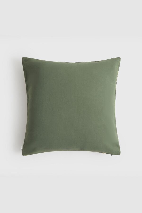 Textura Capa de almofada em algod&atilde;o com bordados de folhas verde