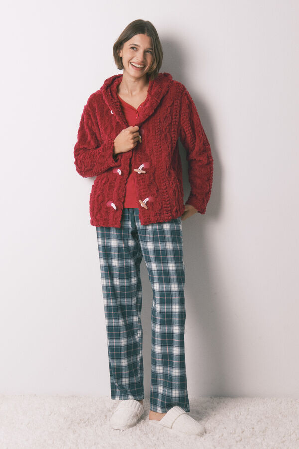 Women'secret Robe curto polar com capuz suave vermelho vermelho