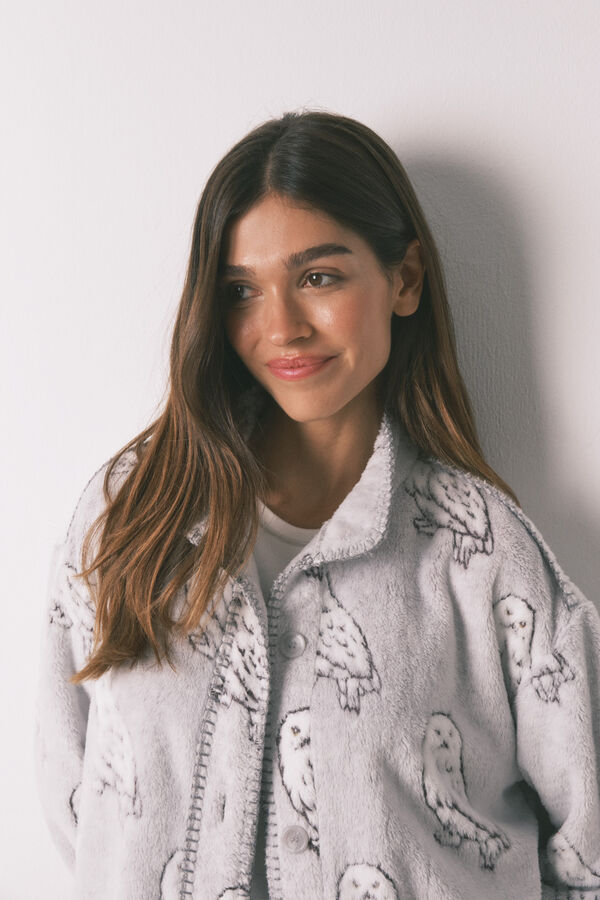 Women'secret Robe curto de tecido polar com pelo cinzento "Hedwig" cinzento