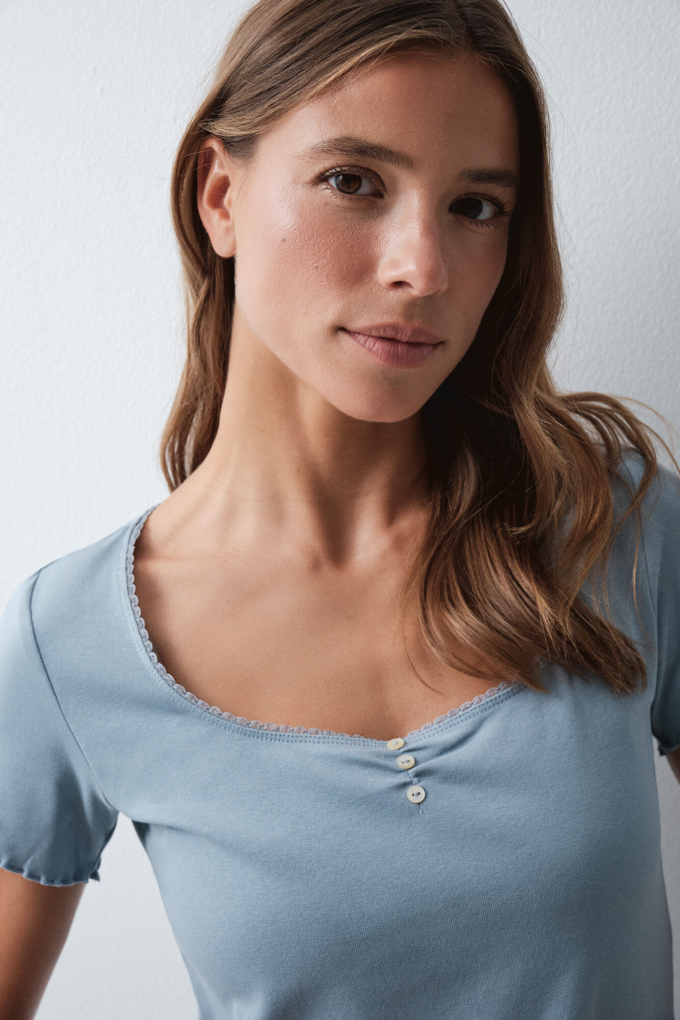 Women'secret T-shirt de manga curta em algod&atilde;o azul