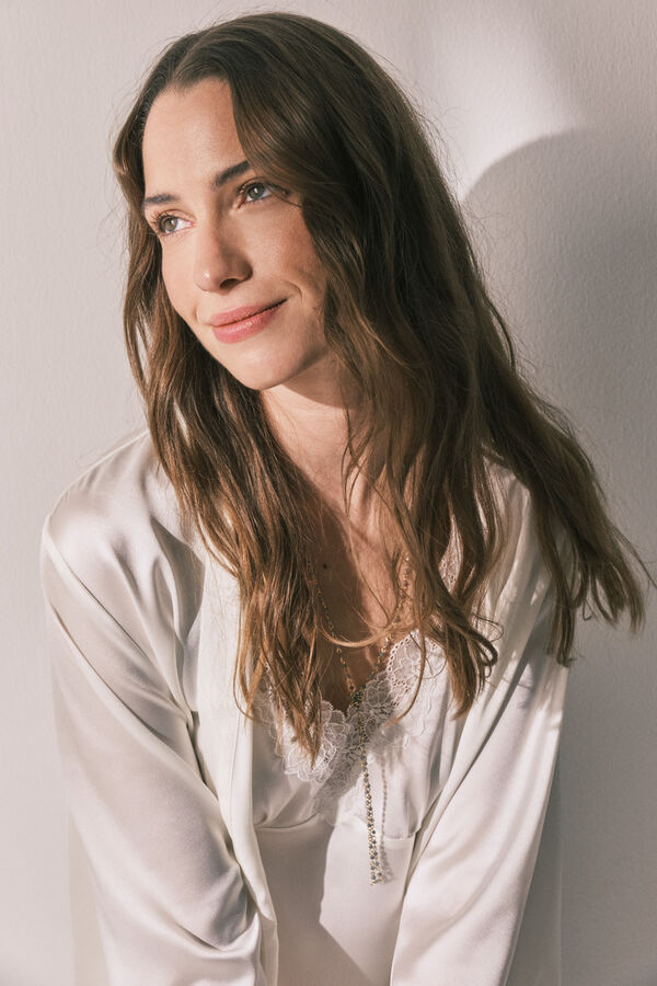 Women'secret Robe comprida em cetim bege bege