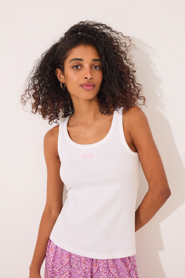 Women'secret Camiseta tirantes canalé blanco marfil