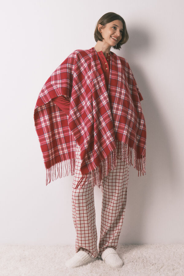 Women'secret Poncho xadrez com efeito l&atilde; de caxemira estampado