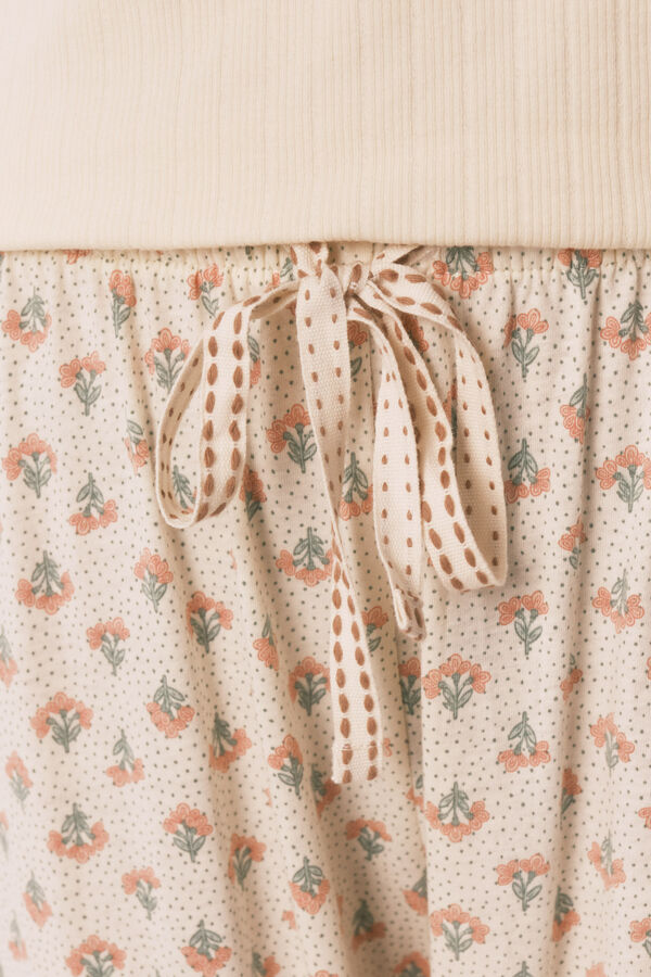 Women'secret Pijama comprido em algod&atilde;o estampado de flores amarelo bege