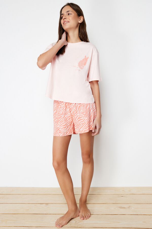 Trendyol Conjunto de pijama curto estampado animal rosa