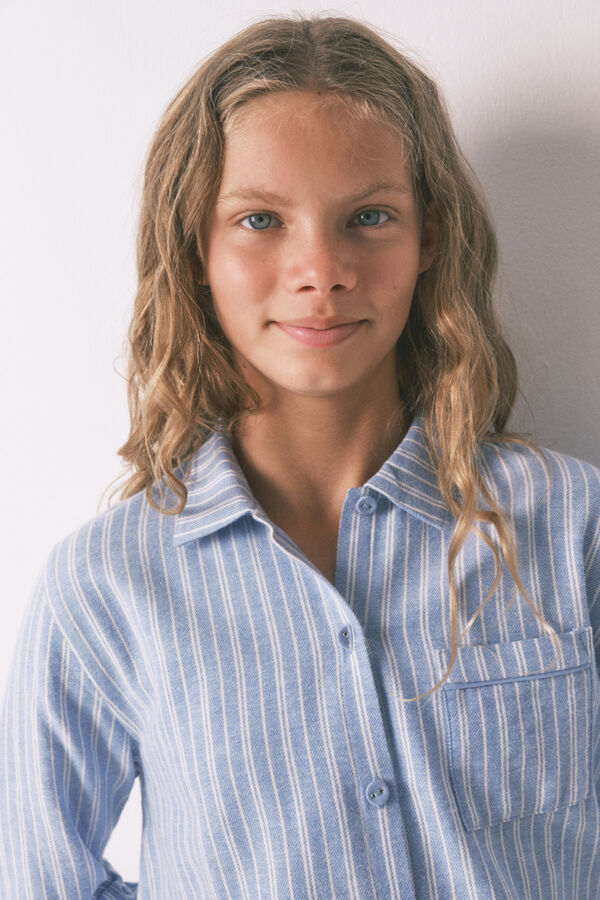 Women'secret Pijama infantil camisa às riscas, 100% algodão azul