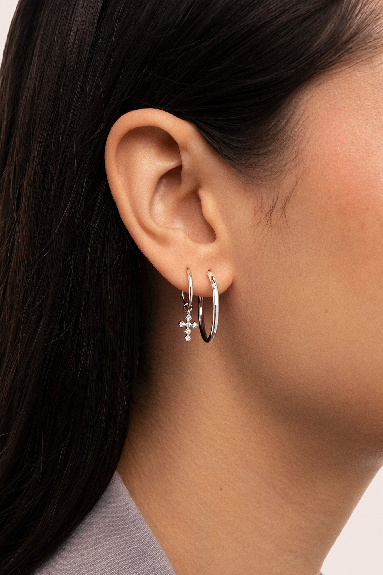 Singularu Pendiente Suelto Aro Cruz Plata