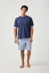 Kiff-Kiff Pijama curto cal&ccedil;a de riscas e T-shirt azul com carcela azul