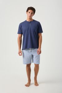 Kiff-Kiff Pijama curto cal&ccedil;a de riscas e T-shirt azul com carcela