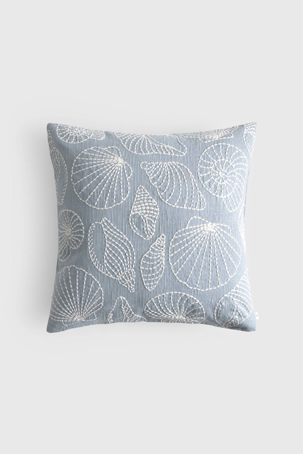 Textura Marine embroidered cotton cushion cover blue