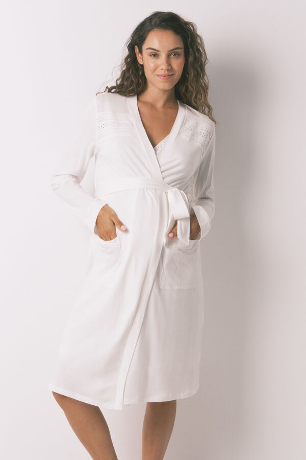 Women'secret Vestido robe de maternity em algodão branco bege