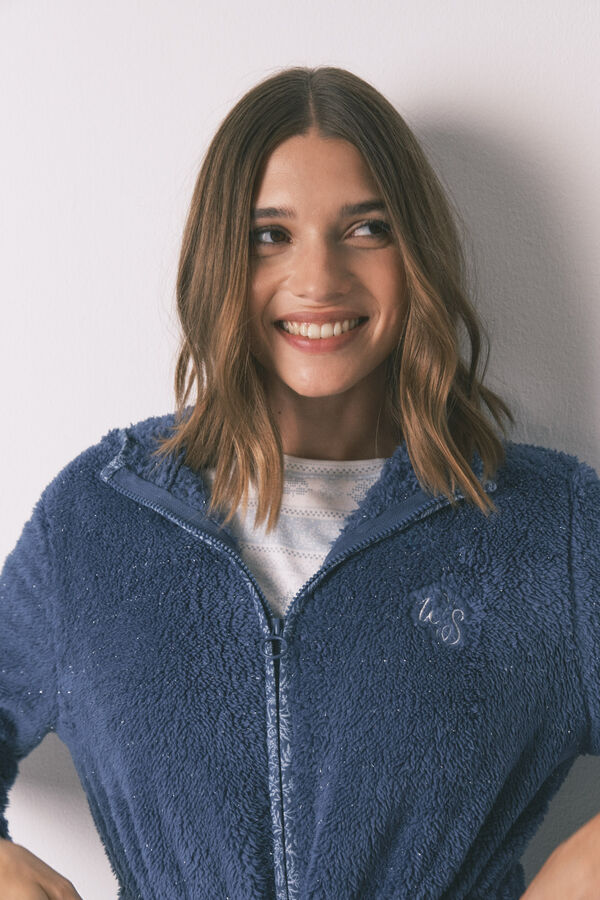 Women'secret Robe midi com capuz em polar lurex azul azul