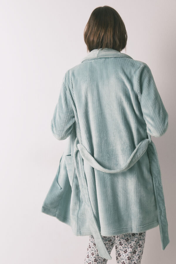 Women'secret Robe midi cruzado de polar azul azul