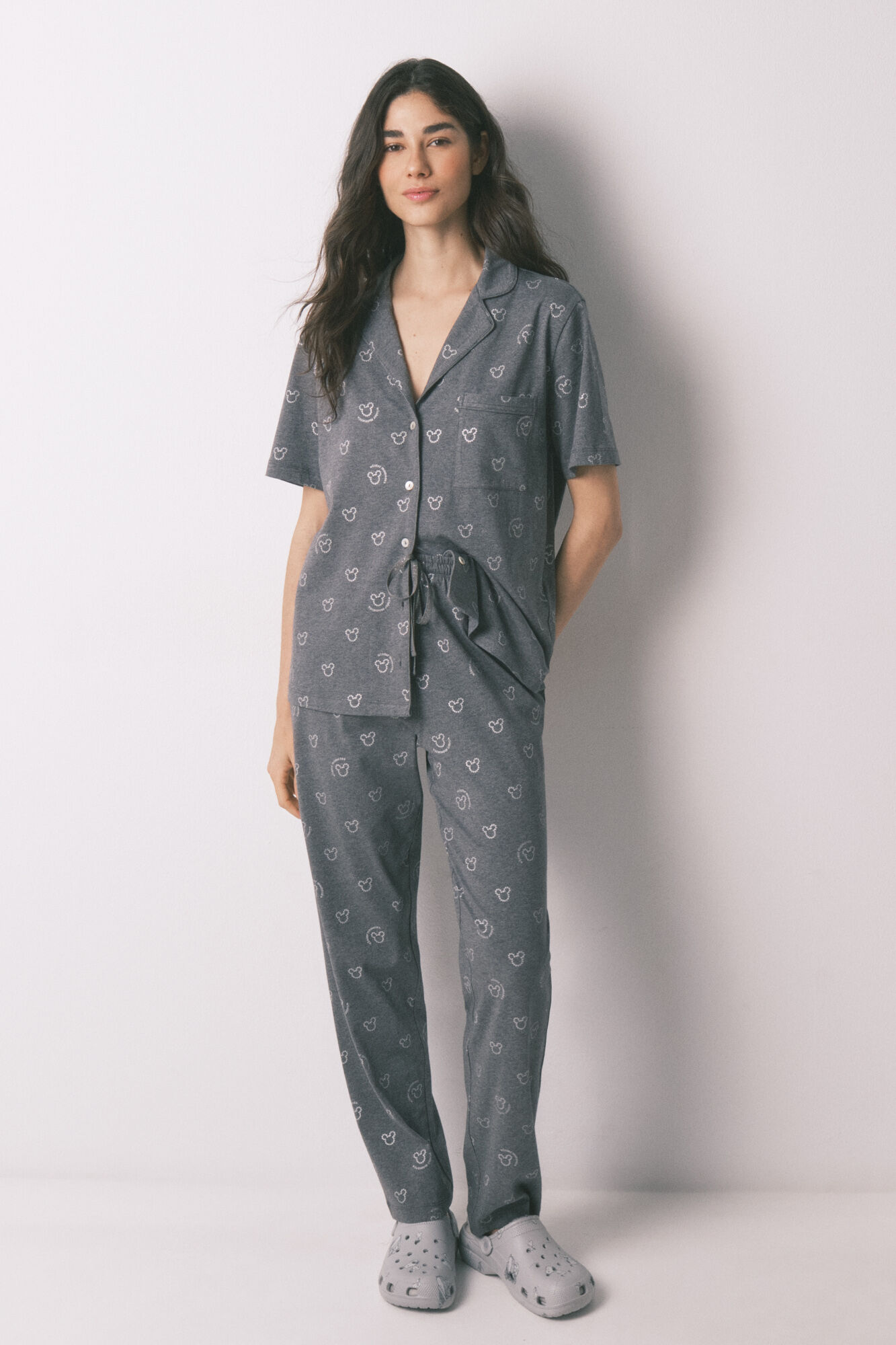 Women'secret Pijama camiseiro comprido 100% algod&atilde;o cinzento Mickey