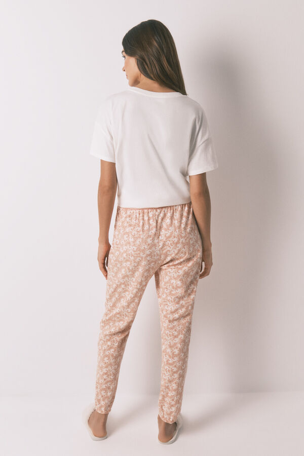 Women'secret Pantalón skinny 100% algodón flores naranja naranja