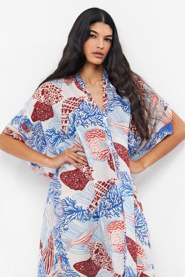 Gisela Caft&atilde; estampado inspira&ccedil;&atilde;o marinha branco