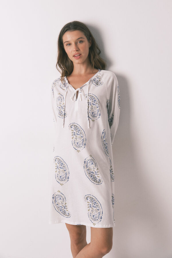 Women'secret Camisa de dormir midi estampada Paisley branco