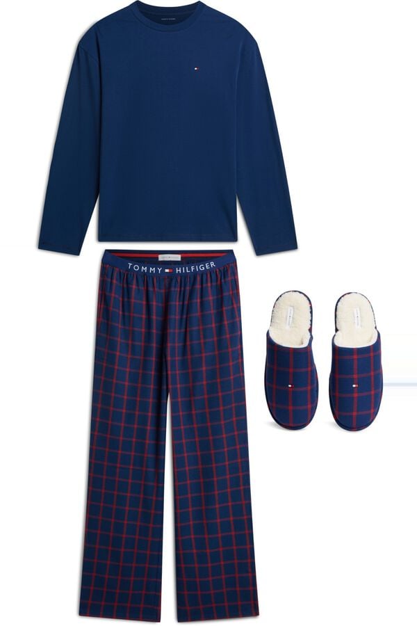 Tommy Hilfiger Conjunto de pijama + chinelos de quarto para homem azul