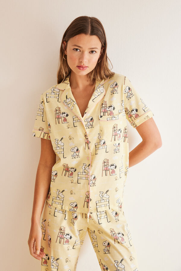 Womensecret Pijama camisero 100% algodón Snoopy amarillo