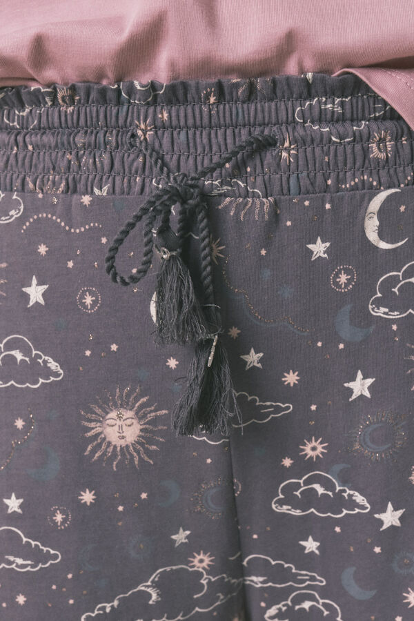 Women'secret Cal&ccedil;a comprida 100% algod&atilde;o com estampado astral cinzento