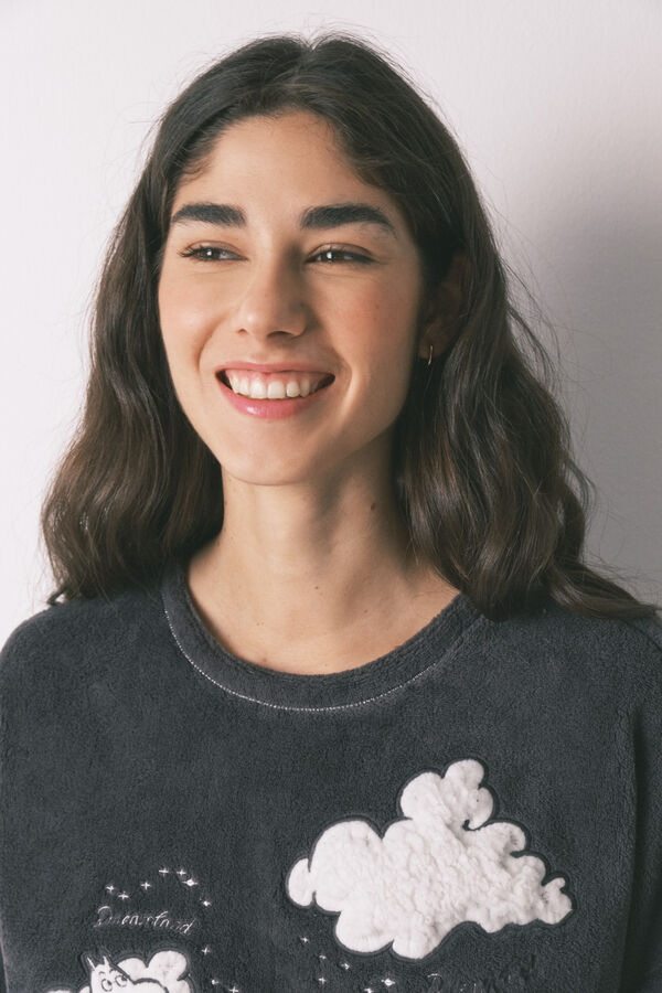 Women'secret Pijama comprido em polar estampado Moomin cinza cinzento