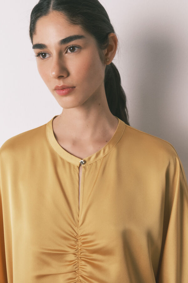 Women'secret Vestido caft&atilde; de cetim mostarda estampado