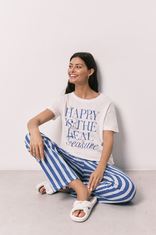 Women'secret Pijama Snoopy manga curta em algod&atilde;o Happy bege