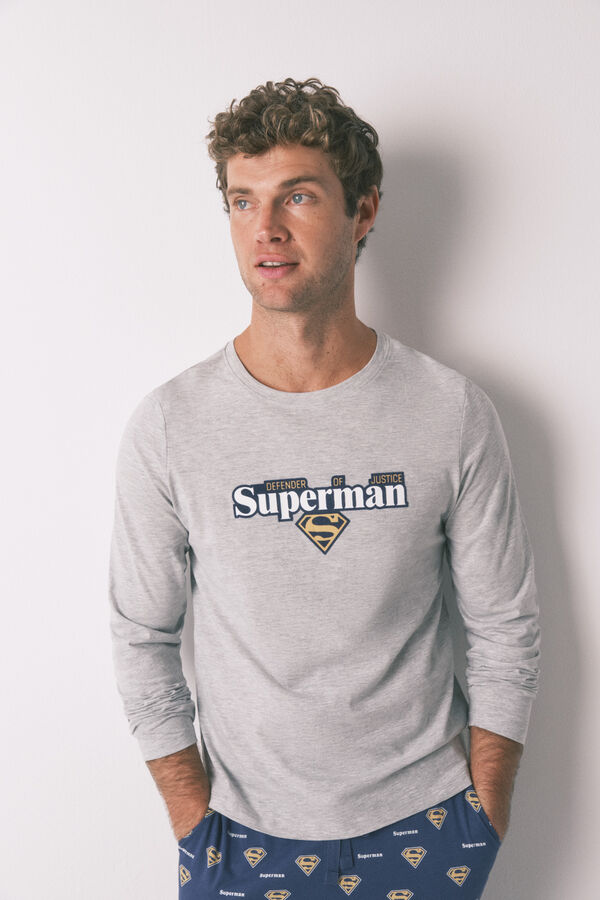 Women'secret Pijama comprido Superman cinza 100% algodão  cinzento