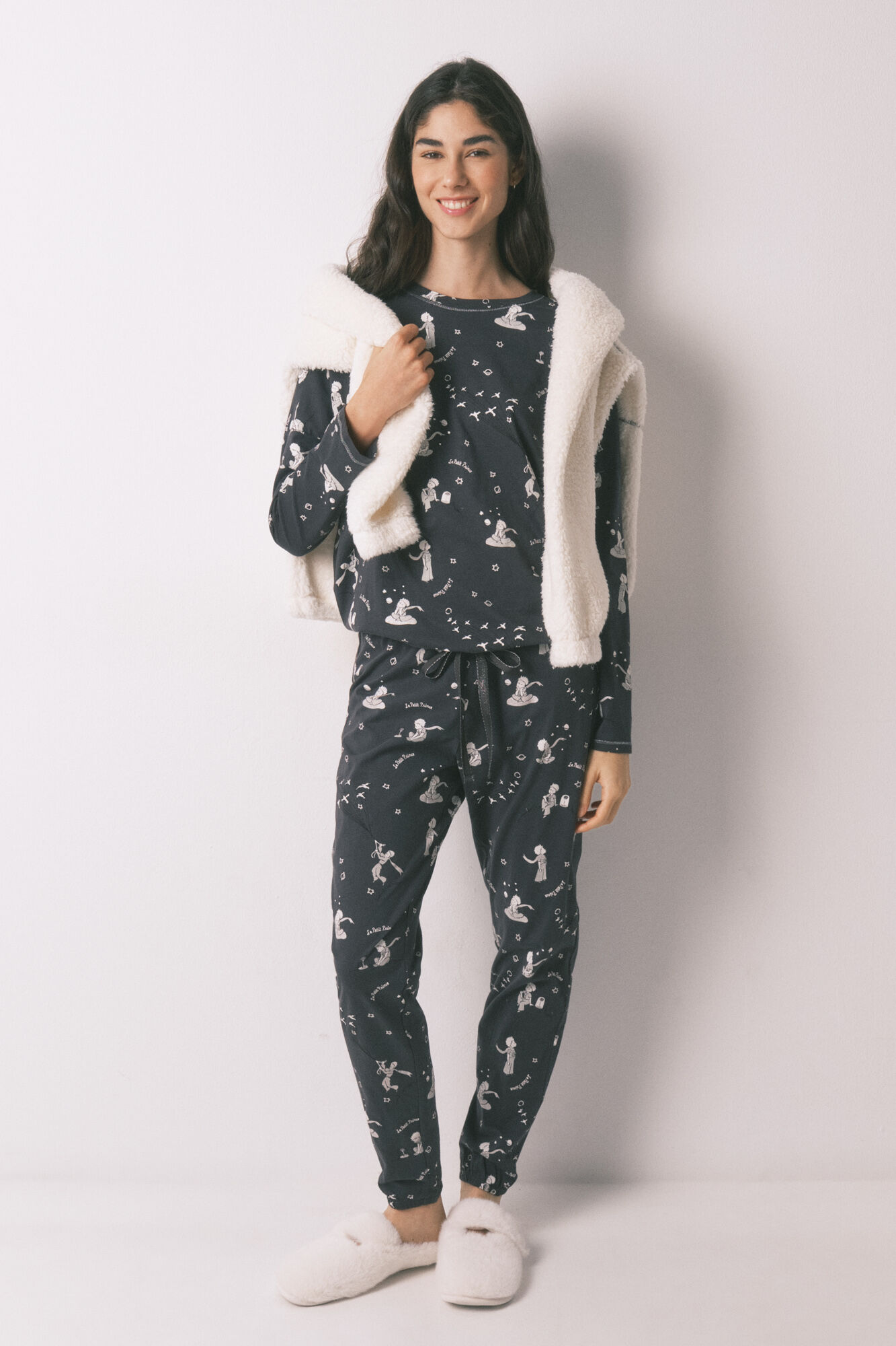 Women'secret Pijama comprido em 100% algod&atilde;o cinza O Principezinho