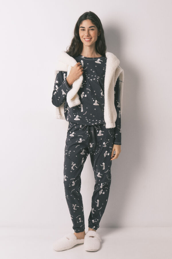 Women'secret Pijama comprido em 100% algod&atilde;o cinza O Principezinho cinzento