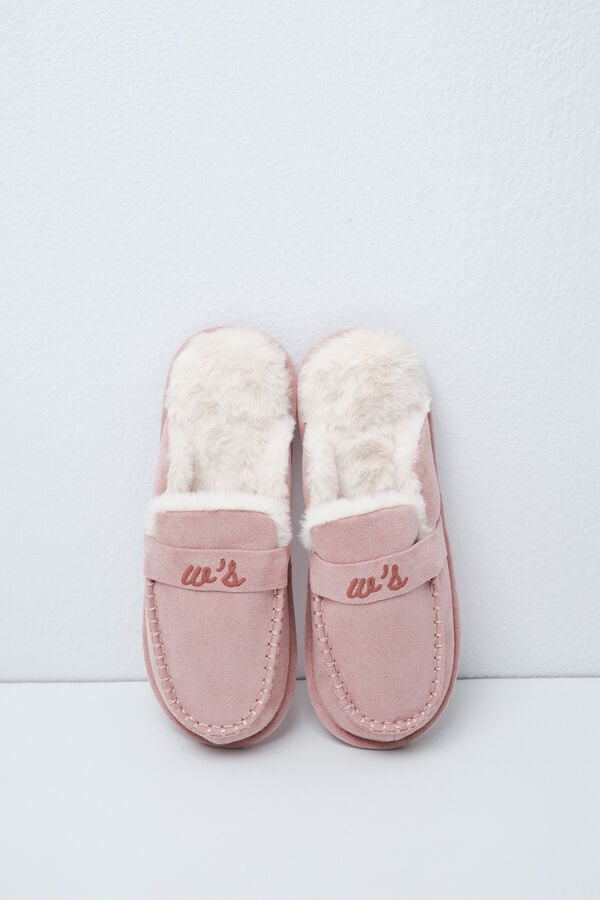 Women'secret Chinelos de quarto mocassim forrados rosa rosa