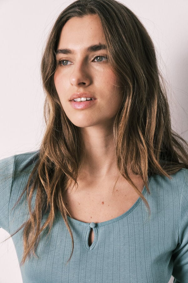 Women'secret Pijama comprido estampado riscas verde azul