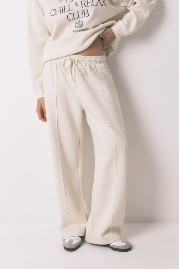 Women'secret Long white fine plush trouser beige